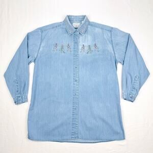 Northern Treasures Floral Embroidered Denim Shirt Tunic Vintage XS Cottagecore